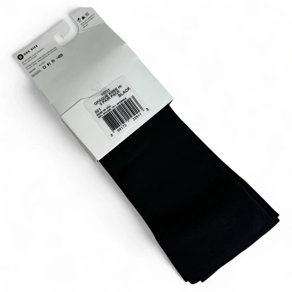 Hue Nylon Knee High Socks 3 Pair Pack One‎ Size Fits Most Black Opaque